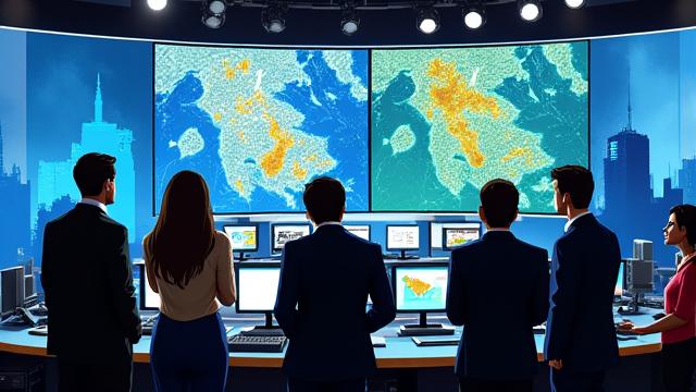 地方放送局の活動的なニュースルームの様子